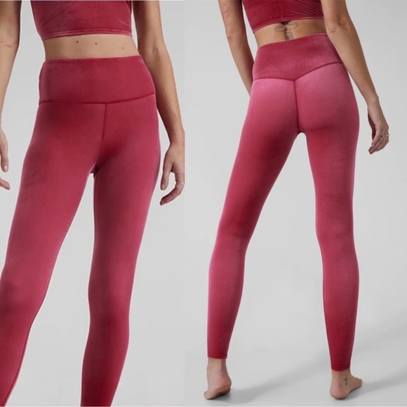 Athleta Elation Velvet Tight Leggings Pull On High Rise Activewear Class Pink M - Picture 1 of 15